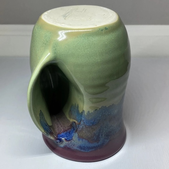 Neher Pottery Hand Warmer Mug Drip Glazed Minnesota Cup, Signed 2012 Blue Purple - Picture 7 of 11
